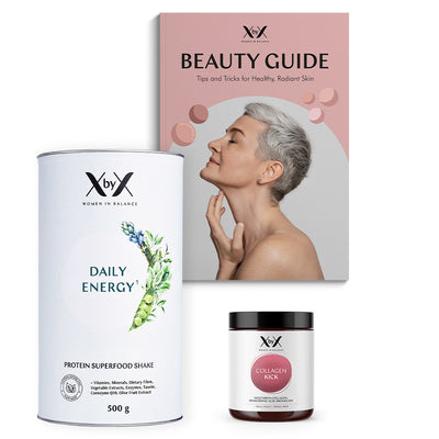 XbyX Beauty Bundle Menopause Skin Hormone Balance Collagen Hyaluronic Proteins Beauty Guide with XbyX Daily Energy XbyX Collagen Kick product